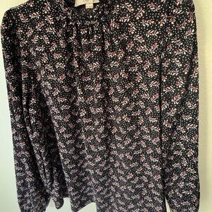 LOFT Black Long Sleeved  Colorful Floral Patterned Blouse SZ M